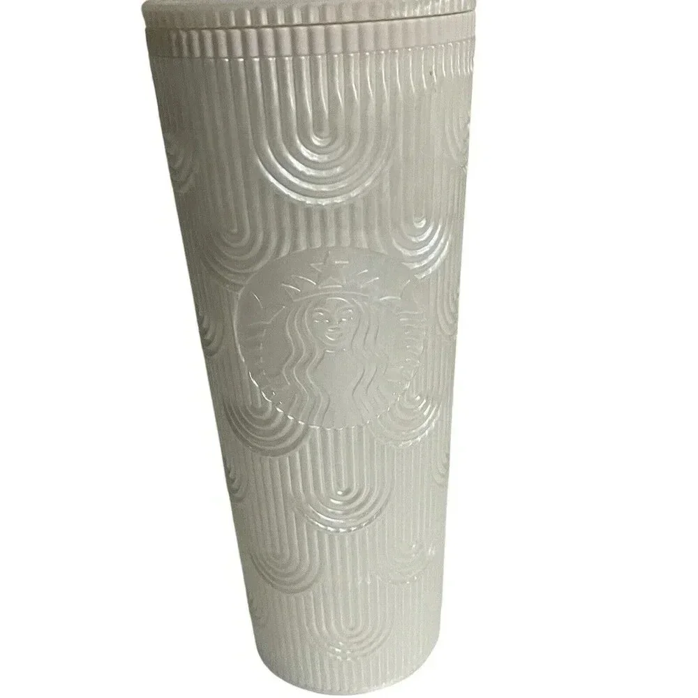 Starbucks Spring 2023 White Pearl Shell Scales Mermaid Cold Cup Tumbler 24 oz